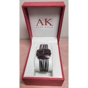 Womens Diamond Accent Gunmetal Watch Anne Klein In Red Gift Box